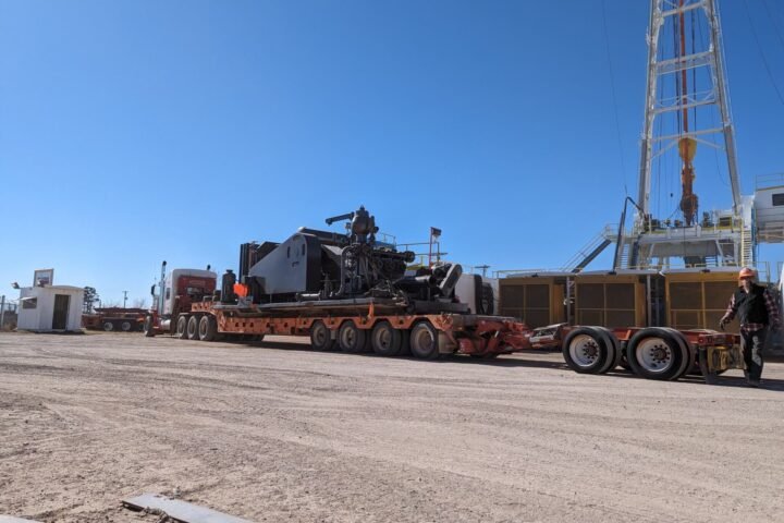 Oilfield pump equipment delivered to drill site